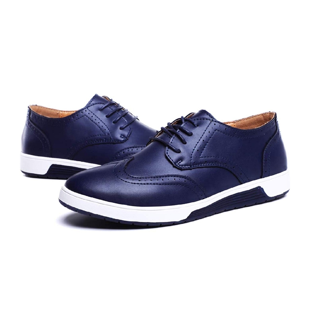 Mens Lace Up Rubber Sole Leather Wingtip Oxfords - Picture 5 of 5